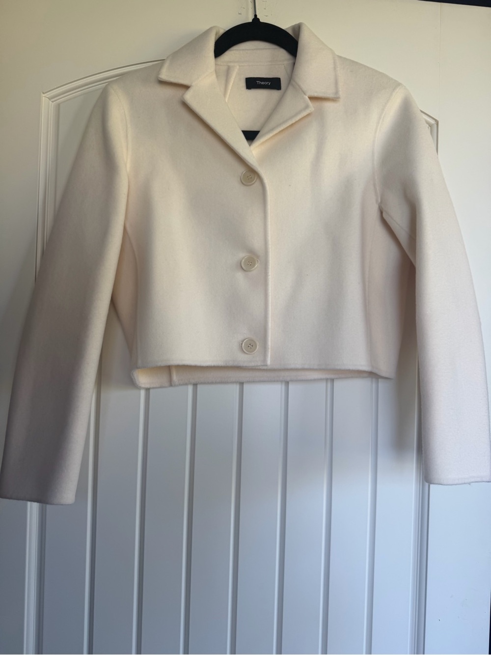 Theory Ivory Cropped Wool & Cashmere Blend Jacket